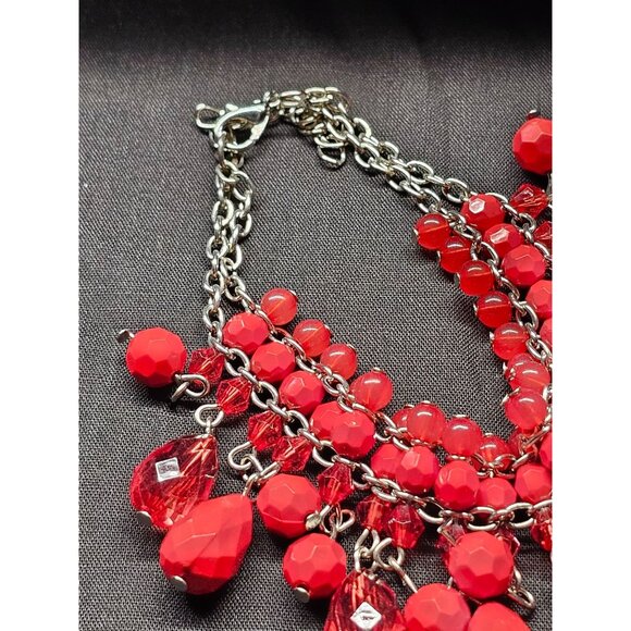 Vintage Red Beaded Dangle Bracelet With Silver Chain & Clasp - Picture 3 of 7